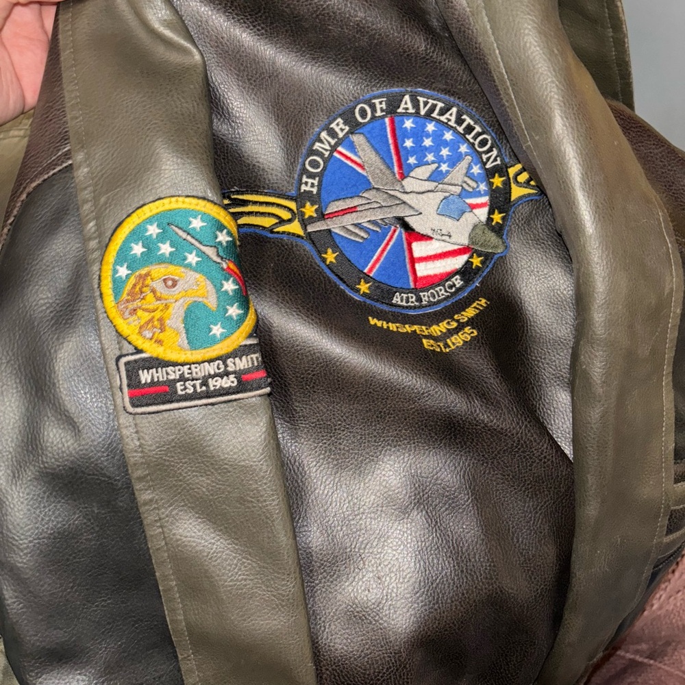 Aviation Themed Leather Jacket with Patches